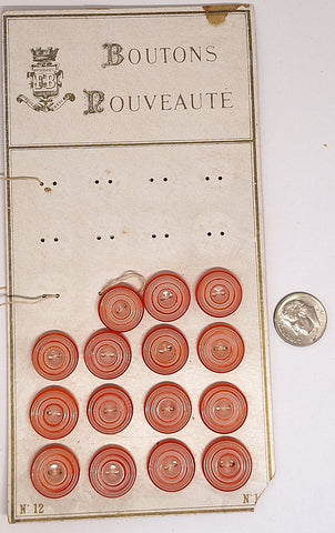 15 Orange Ringer Buttons On Original Card Victorian Collectable Buttons B669 (Copy)