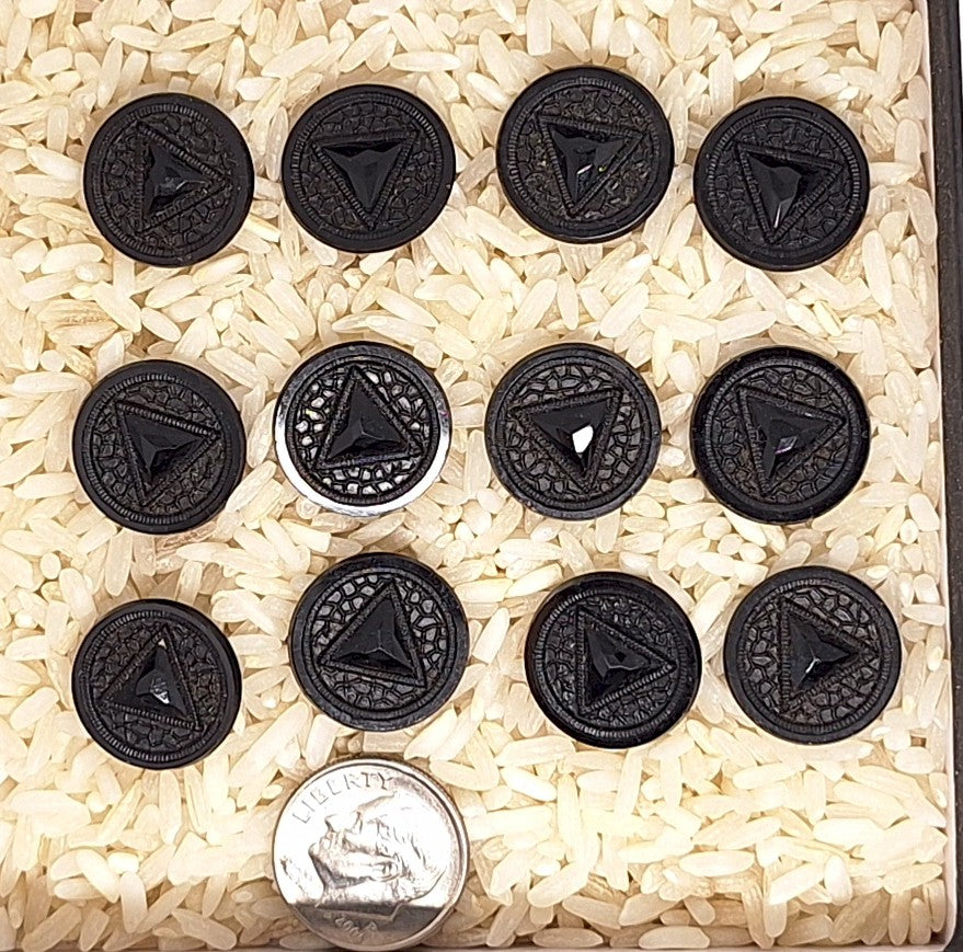 Set of 12pcs Victorian Antique Black Glass Buttons B701b