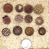 12pc Mixed Antique Metal Victorian Buttons Red Tint Flowers and Designs B706