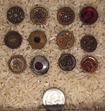 12pc Mixed Antique Metal Victorian Buttons Red Tint Flowers and Designs B708