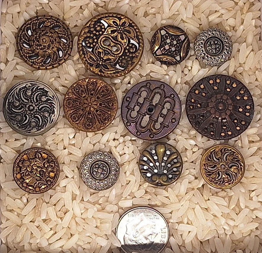 12pc  Antique Metal Victorian Mixed Twinkle Buttons  B710