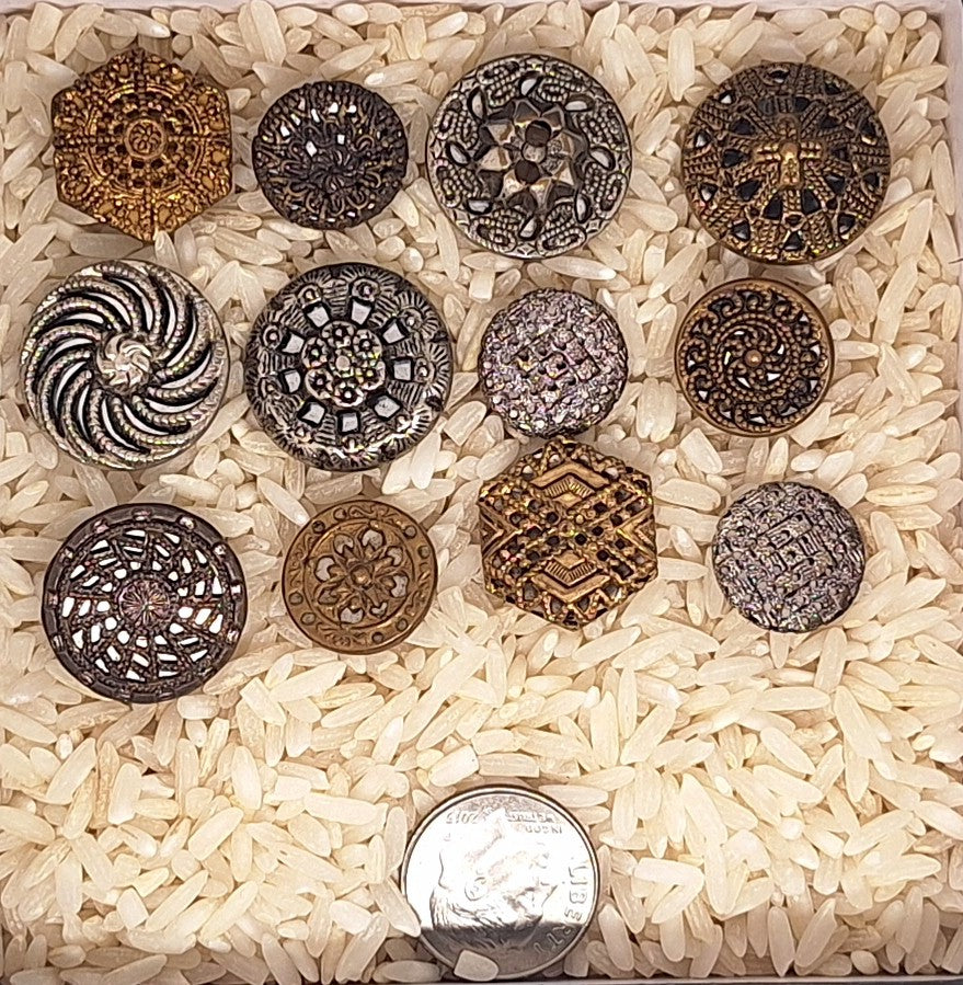 12pc  Antique Metal Victorian Mixed Twinkle Buttons  B711