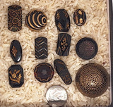 12pc  Antique Gold Luster Black Glass Buttons B712