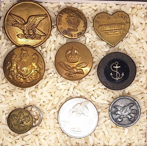 8pc Mixed Antique Metal Military Uniform Buttons Collectable Buttons B723 image 1