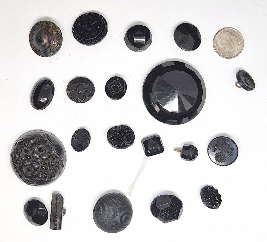20pc lot Mixed Victorian Antique Black Glass Buttons B726