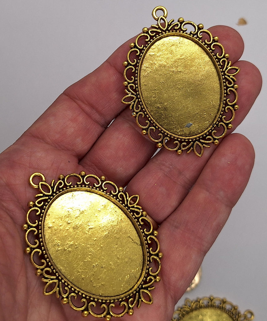 Seconds -READ DESCRIPTION- 40x30mm Antique Gold Cabochon Pendant Setting with ring S2188