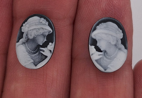 14.5x10.5mm  Black Agate Cameo Matched Pair Woman's Profile C281