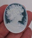 41.8x33.2mm Blue Green Agate Cameo Woman with Short Hair Cabochon C282