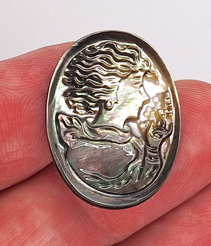 30x22mm Black Pearl Shell Woman Cameo Flat Back Cabochon C304