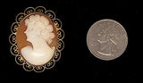 Vintage Italian Carved Carnelian Shell Cameo Brooch Pendant - Plainville Stock Co. 12K Gold Filled - Item F207