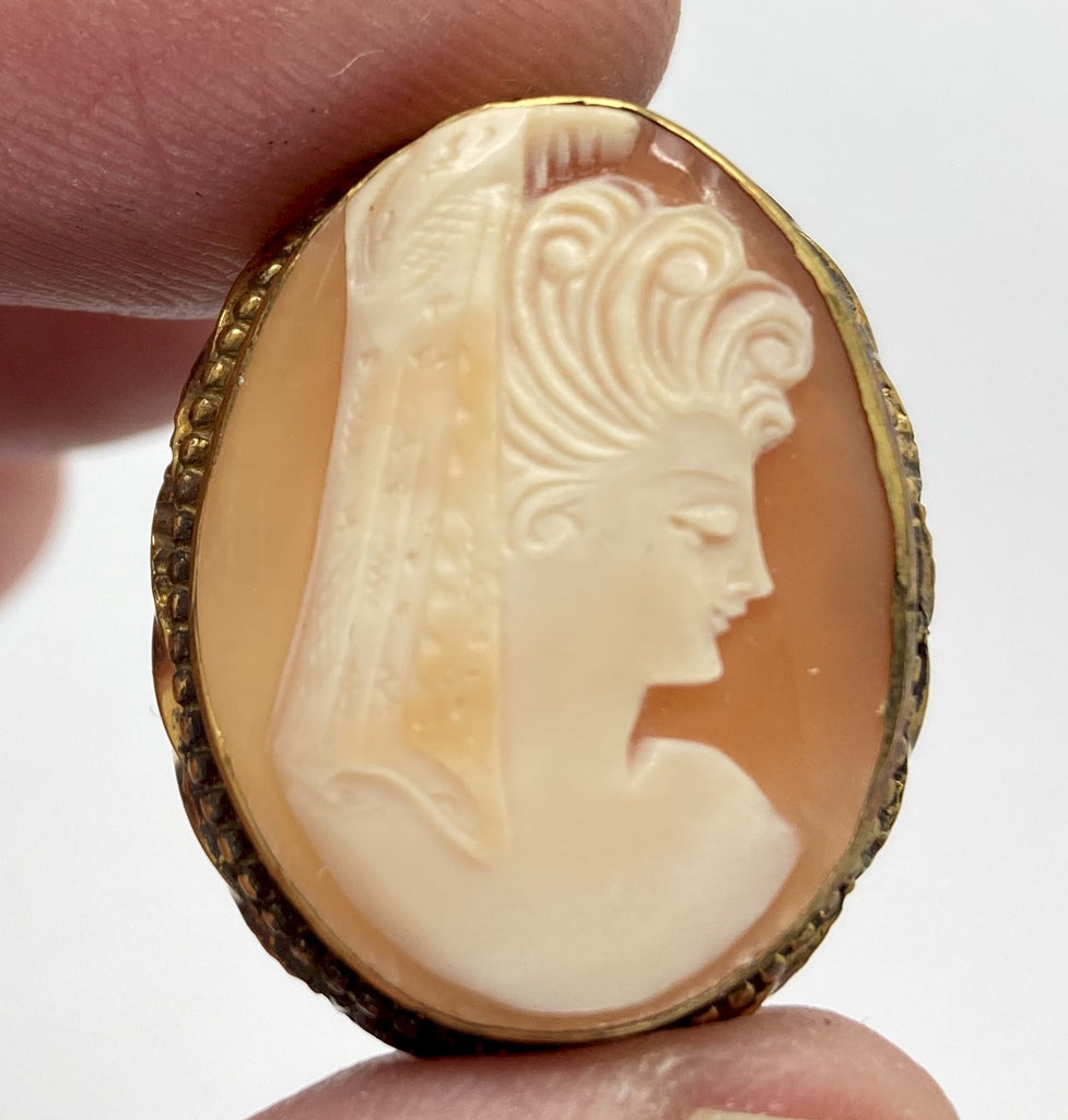 Antique Vintage Hand carved Italian Shell Cameo Brooch Pendant gold filled carnelian pendant necklace combo stamped 12k   F223