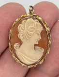 Antique Vintage Hand carved Italian Shell Cameo Brooch Pendant gold filled carnelian pendant necklace combo stamped 12kt  F226