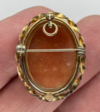 Antique Vintage Hand carved Italian Shell Cameo Brooch Pendant gold filled carnelian pendant necklace combo stamped 12kt  F226
