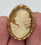 Antique Vintage Hand carved Italian Shell Cameo Brooch Pendant 12kt gold filled F234
