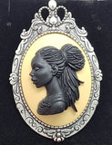 Black Woman Silver Brooch or Pendant Beautiful African American with Braids Cameo F260