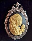 African American Black Mother and Child Woman with Newborn Baby Cameo Silver Brooch Pin F261