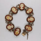 7inch Antique Sterling Silver Shell Cameo Link Bracelet With 8 Carved Woman F262