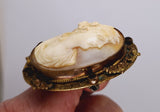 Antique Edwardian Real Italian Shell Cameo Brooch Pin Hand Carved F265