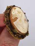 Antique Edwardian Real Italian Shell Cameo Brooch Pin Hand Carved F265