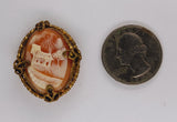 Vintage Hand carved Italian Shell Cameo Landscape Brooch Gold Tone shell Pin F266