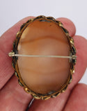Antique Large Carved Italian Shell Cameo Landscape Brooch Gold Tone shell Pin F267