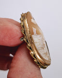 Antique Large Carved Italian Shell Cameo Landscape Brooch Gold Tone shell Pin F267