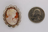 Vintage Hand carved Italian Shell Cameo Brooch carnelian pendant necklace combo F268