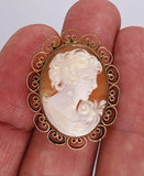 Vintage Hand carved Italian Shell Cameo Brooch carnelian pendant necklace combo F268