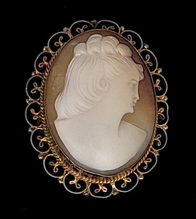 Second -Antique Hand carved Italian Shell Cameo Brooch & Pendant Marked 800 Silver F269