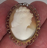 Second -Antique Hand carved Italian Shell Cameo Brooch & Pendant Marked 800 Silver F269