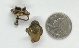 Vintage Cameo Earrings Brass and Glass Screw Back F272