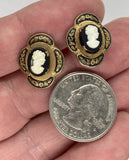 Vintage Cameo Earrings Brass and Glass Screw Back F272