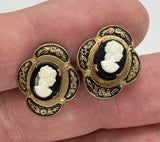 Vintage Cameo Earrings Brass and Glass Screw Back F272