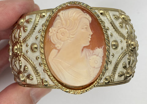 Amedeo NYC Cameo Bracelet Chunky Hinged Clamper F273
