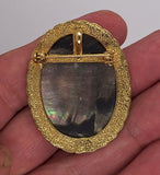Black Mother of Pearl Angel Cameo Gold Brooch Pendant F274