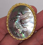 Black Mother of Pearl Angel Cameo Gold Brooch Pendant F274