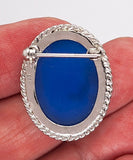 30x23mm Sterling Silver Brooch with Blue Resin Cameo F276