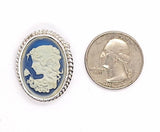 30x23mm Sterling Silver Brooch with Blue Resin Cameo F276