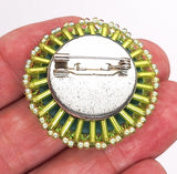 37mm Round Blue Green Agate Cameo Brooch F277