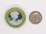 37mm Round Blue Green Agate Cameo Brooch F277