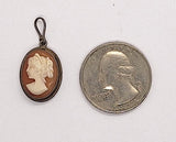 Petite Silver Vintage Italian Cameo Pendant Hand carved carnelian Conch Shell F278