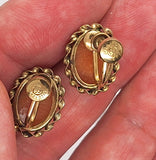 Antique 12kt gold filled carved shell 3 graces cameo screwback earrings F281