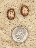 Antique 12kt gold filled carved shell 3 graces cameo screwback earrings F281