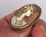 Large Antique Hand carved Italian Shell Cameo Brooch Diana? Selene? F283