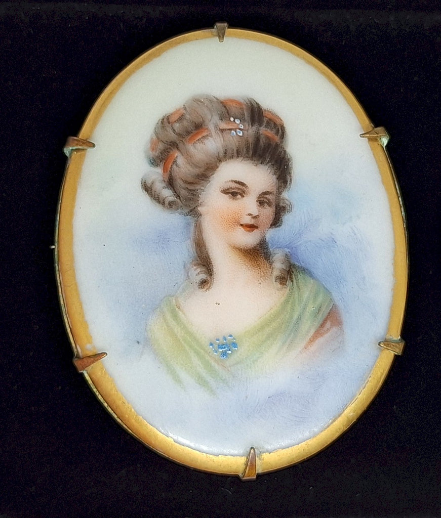 Antique Victorian Limoges French Hand Painted Porcelain Portrait Brooch Pin F284