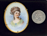 Antique Victorian Limoges French Hand Painted Porcelain Portrait Brooch Pin F284