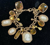 8.75 inch Amber Victorian Style Gold Cameo Charm Bracelet F287