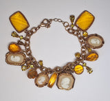 8.75 inch Amber Victorian Style Gold Cameo Charm Bracelet F287