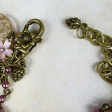 8.75 inch Antique Bronze and Pink Victorian Style Cameo Charm Bracelet F288