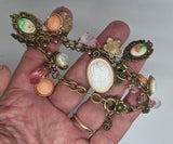 8.75 inch Antique Bronze and Pink Victorian Style Cameo Charm Bracelet F288